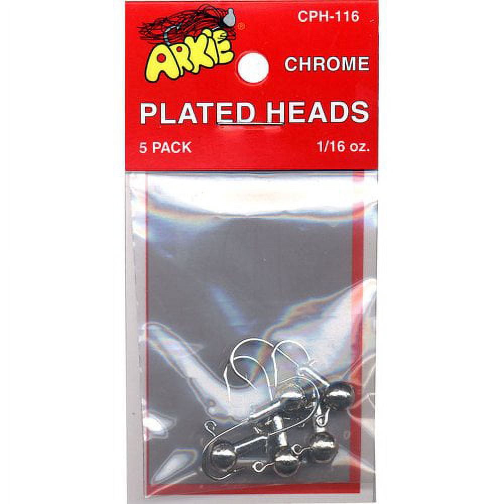 Arkie Lures Plated Jig Heads, Chrome, Size 1/16 oz.