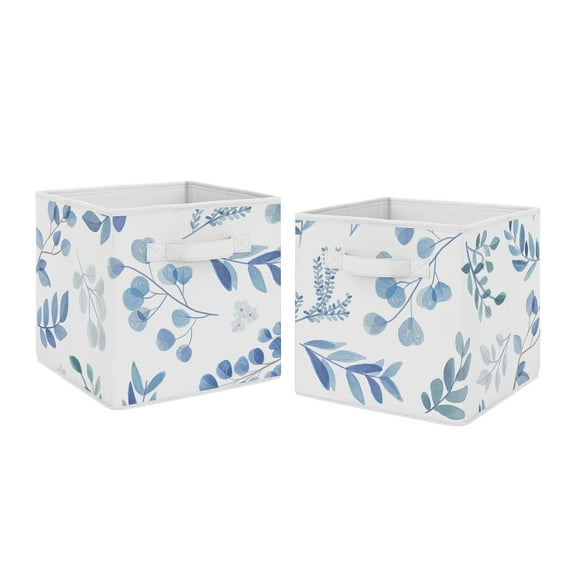 Sweet Jojo Designs Botanical Blue and White Fabric Storage Bins 2 Piece Set
