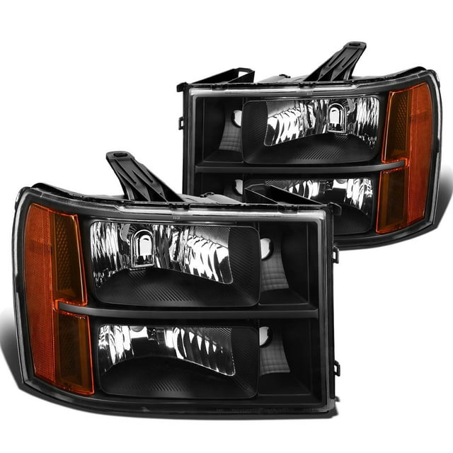 DNA Motoring HL-OH-GMCSIE07-BK-AM Black Amber Headlights Replacement For 07-13 Sierra