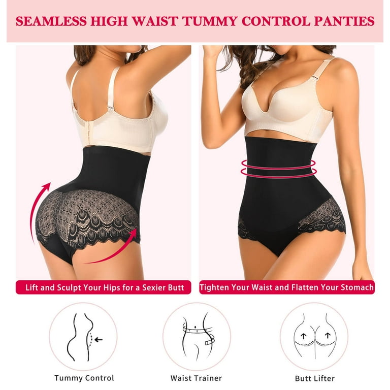 MANIFIQUE 2 Packs Tummy Control Underwear for Women Lace High Waisted  Shapewear Seamless Body Shaper Shaping Panties 