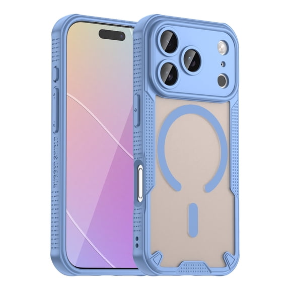 Moreoy Magnetic Case for iPhone 17 Pro Max, Compatible with MagSafe Camera Protection Non-Slip Bumper Shockproof TPU PC Protective Phone Case Matte Frosted Translucent Back Cover,Blue