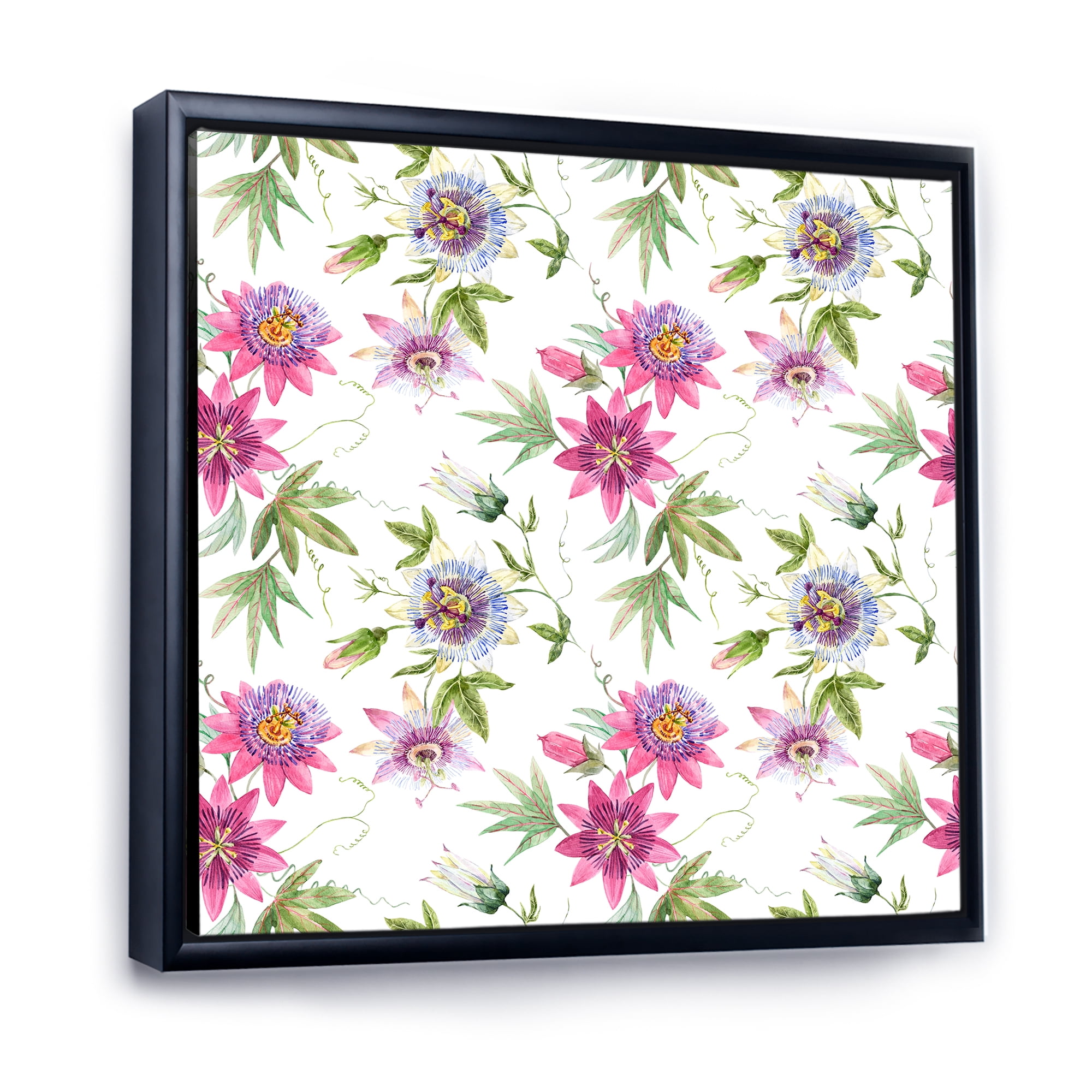Designart 'Pink Passionflower Flowers and Petals' Traditional Framed Canvas Wall Art Print