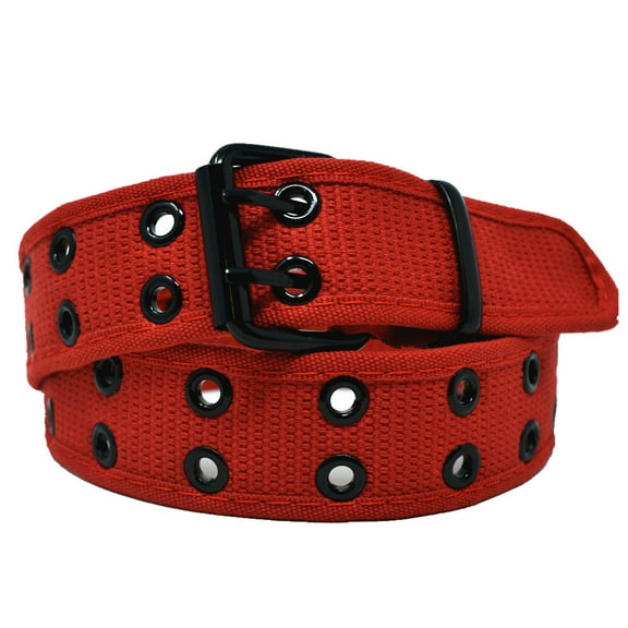Men's Women's Double Grommet 2 Hole Belts Canvas Web Solid Casual Belt Red Size L