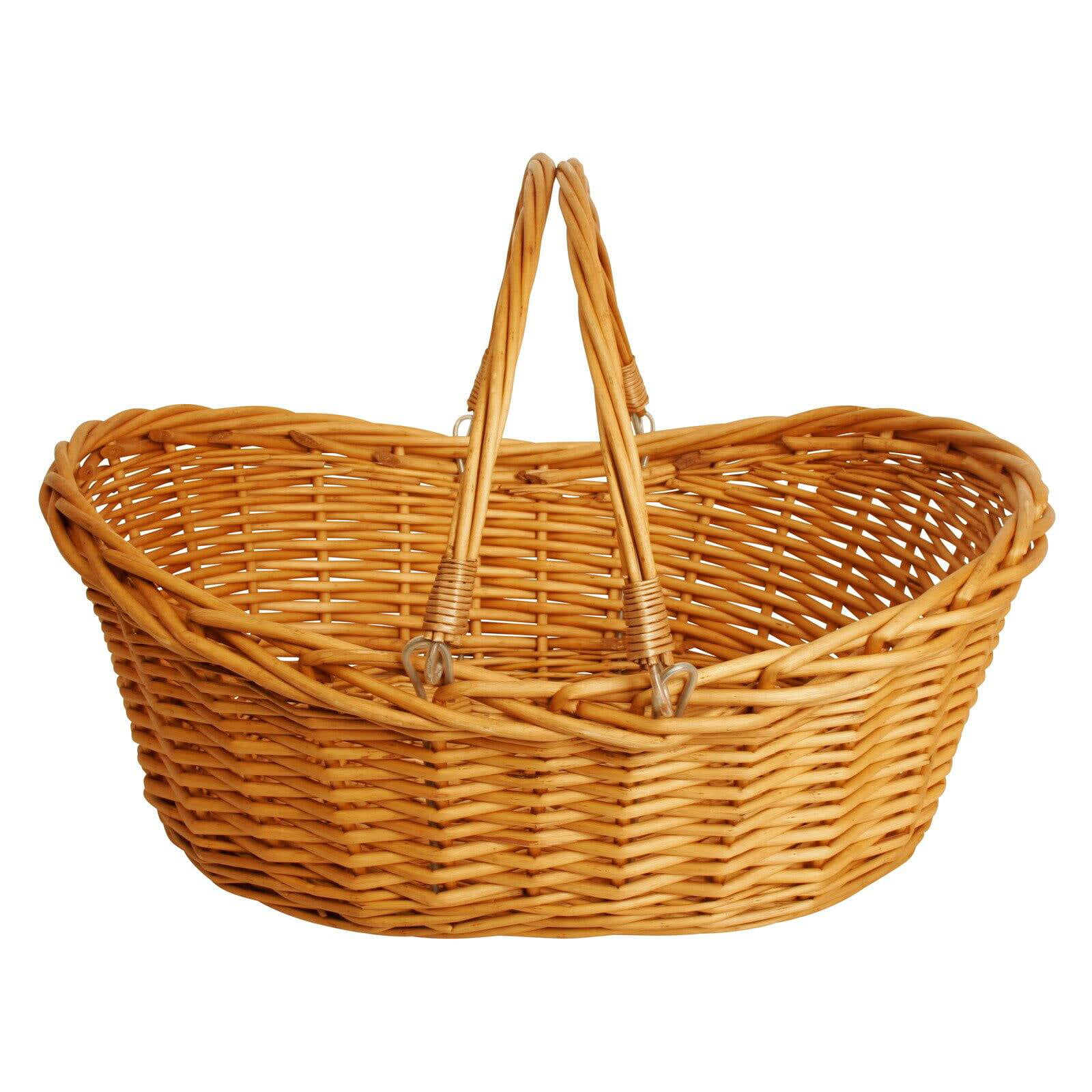 Willow Street Round Wicker Basket with Handles and Red Accent Ribbon 