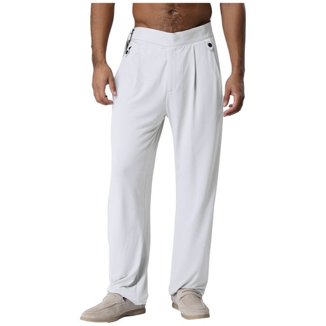 YiZYiF Men's Latin Dance Pant Salsa Rumba Tango Competition Ballroom Practice Pants Trousers White XXL