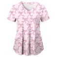 thumbnail image 4 of NIEWTR Women's V Neck Patterned Scrub Tops Breathable Medical Work Tunics with Pockets Stretch Fabric(Pink,3XL), 4 of 5