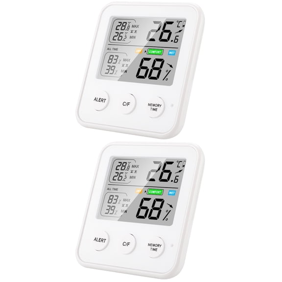 2 Pack Indoor Thermometer Humidity Probe Mini Hygrometer White