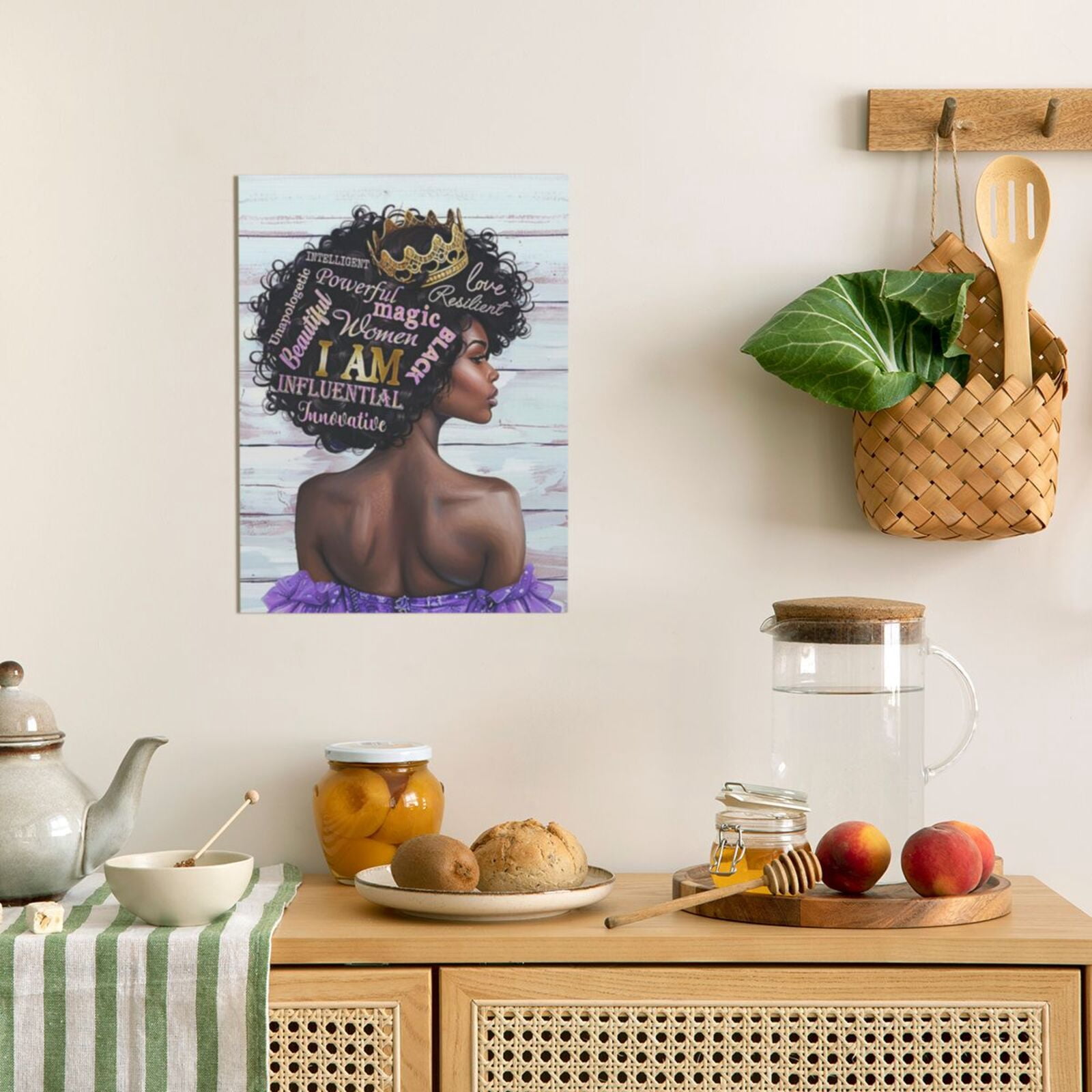 AIOE "I AM" Black Queen Empowerment Wall Art – African American Woman Affirmation Poster Unframe: 16x24in