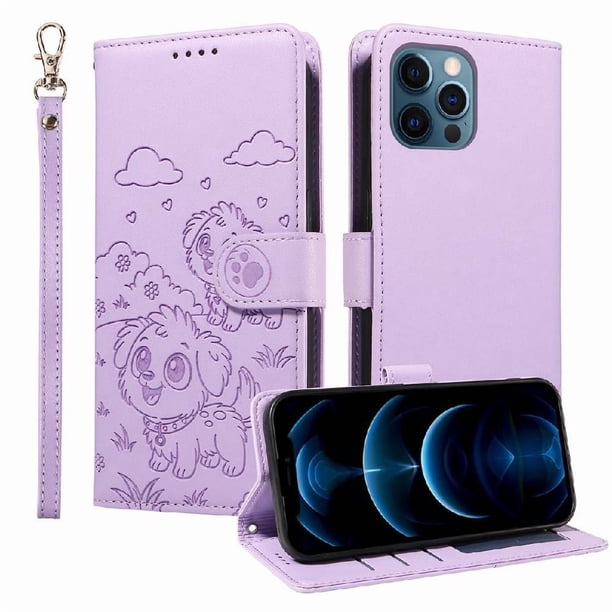 Funda Cartera GANGXUN con Diseño de Perrito en Relieve para iPhone 13 Pro Max , Protección 360° con Ranuras y Correa Desmontable