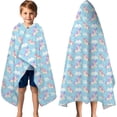 thumbnail image 3 of Light Blue Cartoon Unicorn Cloud Pattern Hooded Bath Towel，60"x35" for Ages 3 To 12 Kids, Quick Dry Lightweight Soft Microfiber Hood Beach Towel Cover Up for Kids, 3 of 7
