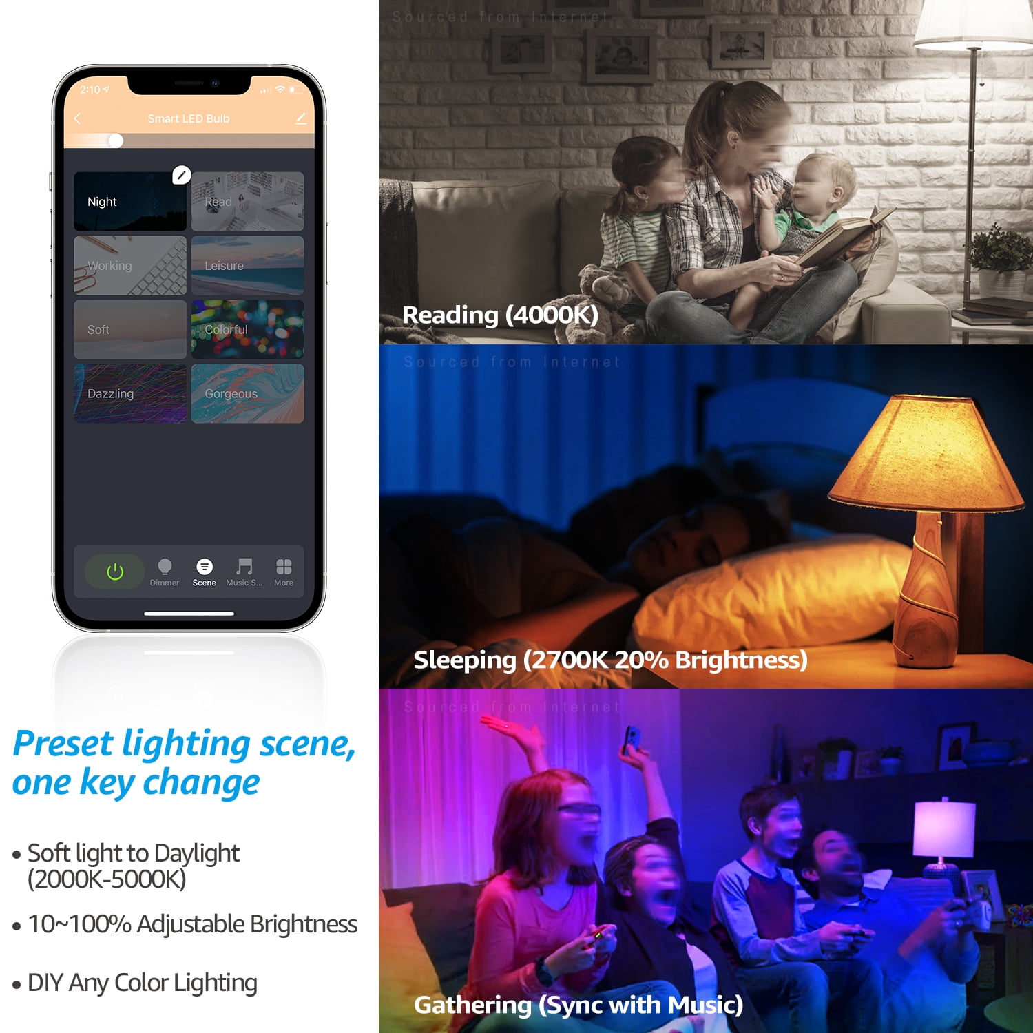 8 Pack A19 A19 Smart LED Light Bulbs, WiFi & Bluetooth, 60W Equiv, E26 Base, 2000K-5000K RGBCW Full Color Changing Smart Bulb