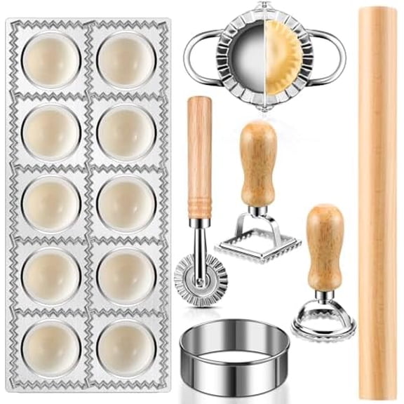 7 Pieces Ravioli Mold Set, ravioli cutter, Ravioli Maker Cutter with Roller Wheel, Ravioli Cutter Set with Wooden Handle, Pasta Making Kit for Ravioli Press Mold. Suitable for home and restaurant us