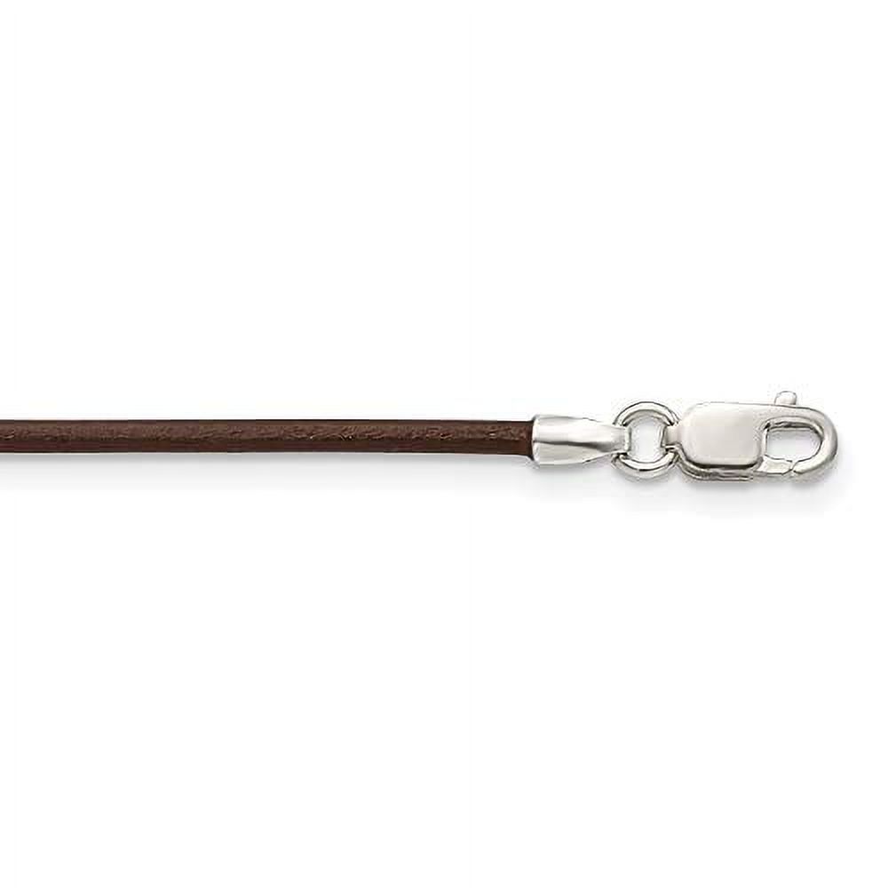 925 Sterling Silver 1.5mm Brown Leather Cord Necklace 18 Inch