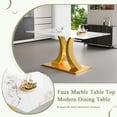 thumbnail image 4 of Sumdeal Modern 7-Piece Dining Table Set, 63" Rectangular Pandora White Tempered Glass Table & 6 Dark Gray PU Leather C-Frame Chairs, Gold Legs, Luxury Kitchen Dining Furniture, 4 of 8