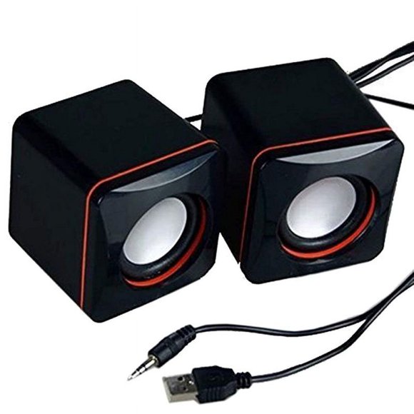 Mini Portable Compact Stereo Small Square 3.5 mm Audio Jack Laptop Desktop Computer USB Speaker