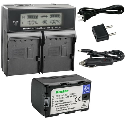 Kastar 1-Pack SSL-JVC50 Battery and CH04 LCD Dual Fast Charger Compatible with JVC GY-HM250 GY-HM250SP GY-HM600 GY-HM600E GY-HM600EC GY-HM620U GY-HM650 GY-HM650U GY-HM650SC Camera