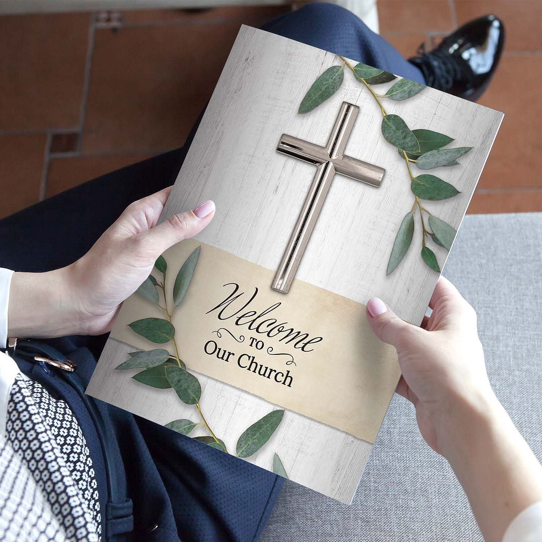 Welcome To Our Church Folders / 25 Greenery Religious / 2 Pocket Christian Visitor Gathering Folders / 9" x 12" New Member Welcome Folder / Made In The USA