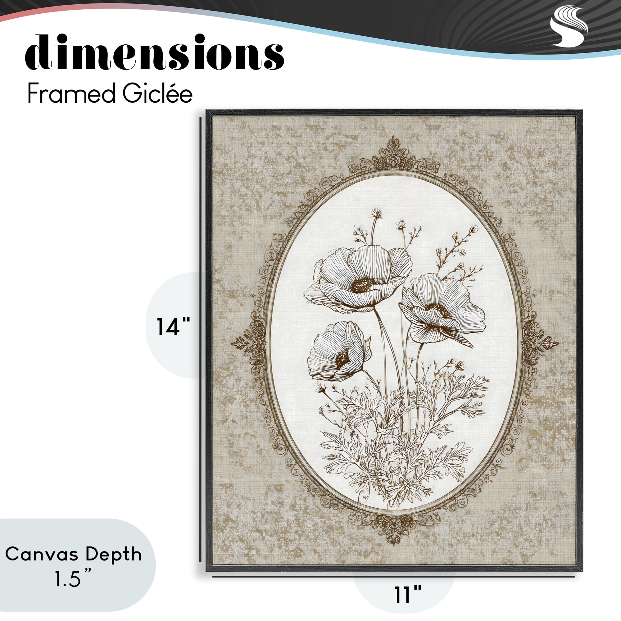 Stupell Industries Vintage Floral Sketch of Poppies Black Framed Giclee Art, design by Ink Drop Loft