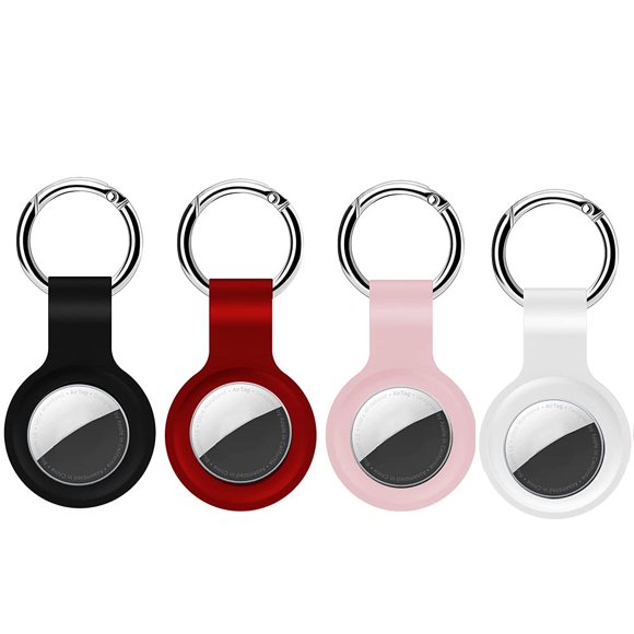 4 Pack Keychain for AirTag,Silicone Case Compatible with Apple Air Tags, Protective Cover Key Chain Loop Holders for Apple AirTag,AirTag Keychain Accessories(Black Red Pink White)