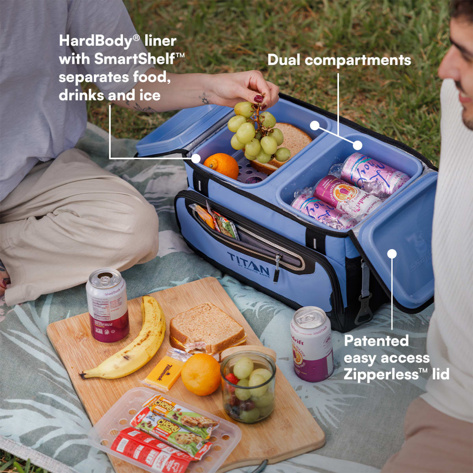 Titan by Arctic Zone 18 Can Dual Zone Zipperless Soft Cooler, 12 Quart, Rainwash Blue
