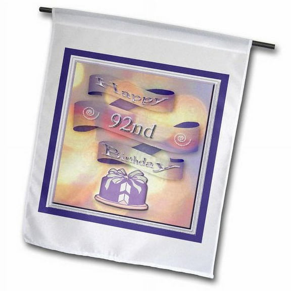 3dRose, Ribbon and Cake Happy 92nd Birthday, 18 x 27 inch Garden Flag