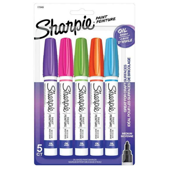 Marqueurs Sharpie Paint à base d'huile, pointe moyenne, couleurs assorties 5 unités