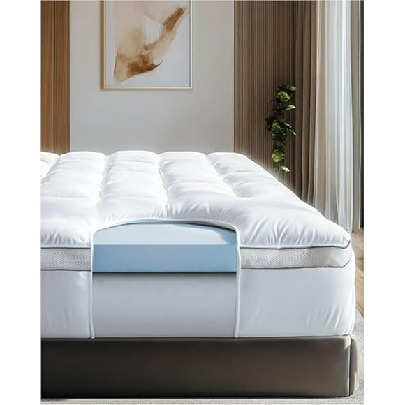 ViscoSoft 3 Inch Pillow Top Memory Foam Mattress Topper Short Queen - Cooling Hybrid Lux Dual Layer RV Mattress Pad - CertiPur-US Certified