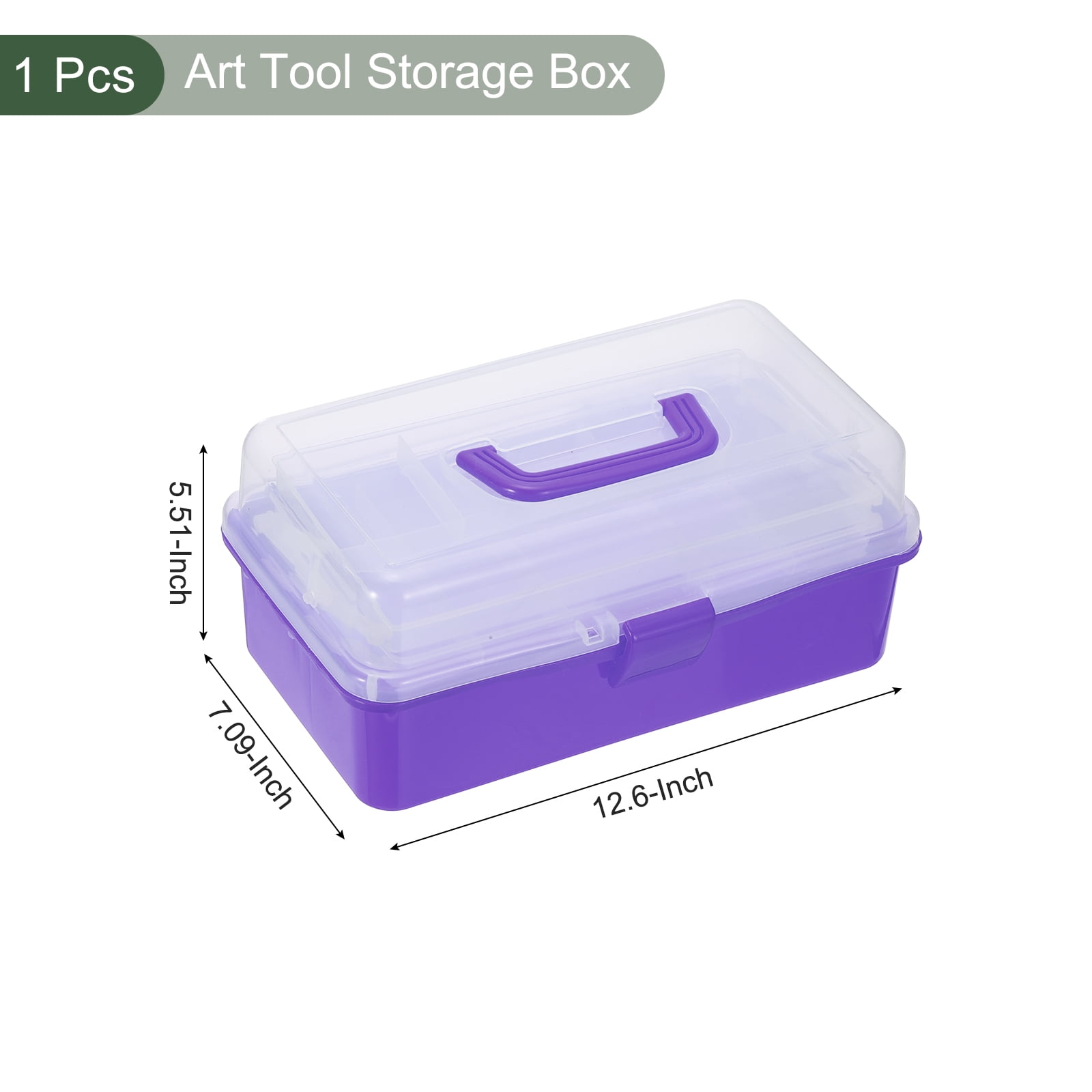 Uxcell Art Supply Storage Organizer, 3-Tray Craft Tool Box Art Supplies Organizer with Handle Buckle for Brushes Paints Stamps, Trans Purple