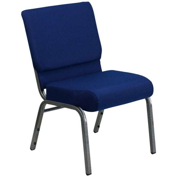 Flash Furniture HERCULES Series 21''W Stacking Church Chair in Navy Blue Fabric - Silver Vein Frame