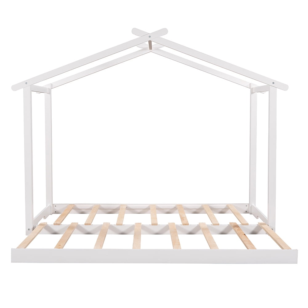 Kadyn House Platform Bed with Trundle, Two Beds, White Kadyn House Platform Bed with Trundle, Two Beds, White