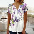 thumbnail image 2 of DeHolifer Womens T-Shirts V-Neck Button Floral Printed Dressy Casual Short Sleeve Summer Tops Pleated Ladies Tunic Blouses Multicolor S, 2 of 5