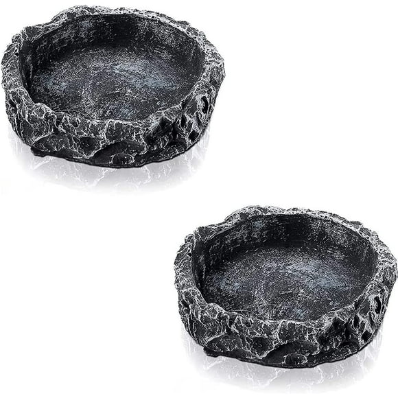 Pieces Reptile Food Bowl, Resin Rock Reptile Water Bowl, Reptile Water Bowl, Turtle Food Bowl, Made of Resin, for Turtle Lizard Chameleon Gecko
