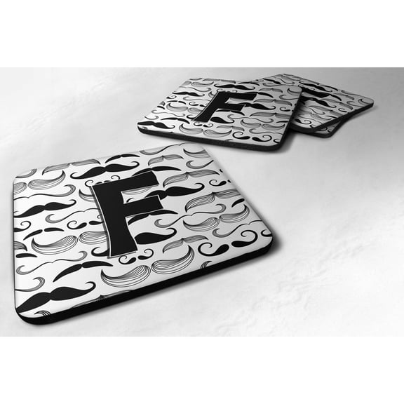 Letter F Moustache Initial Foam Coaster Set of 4