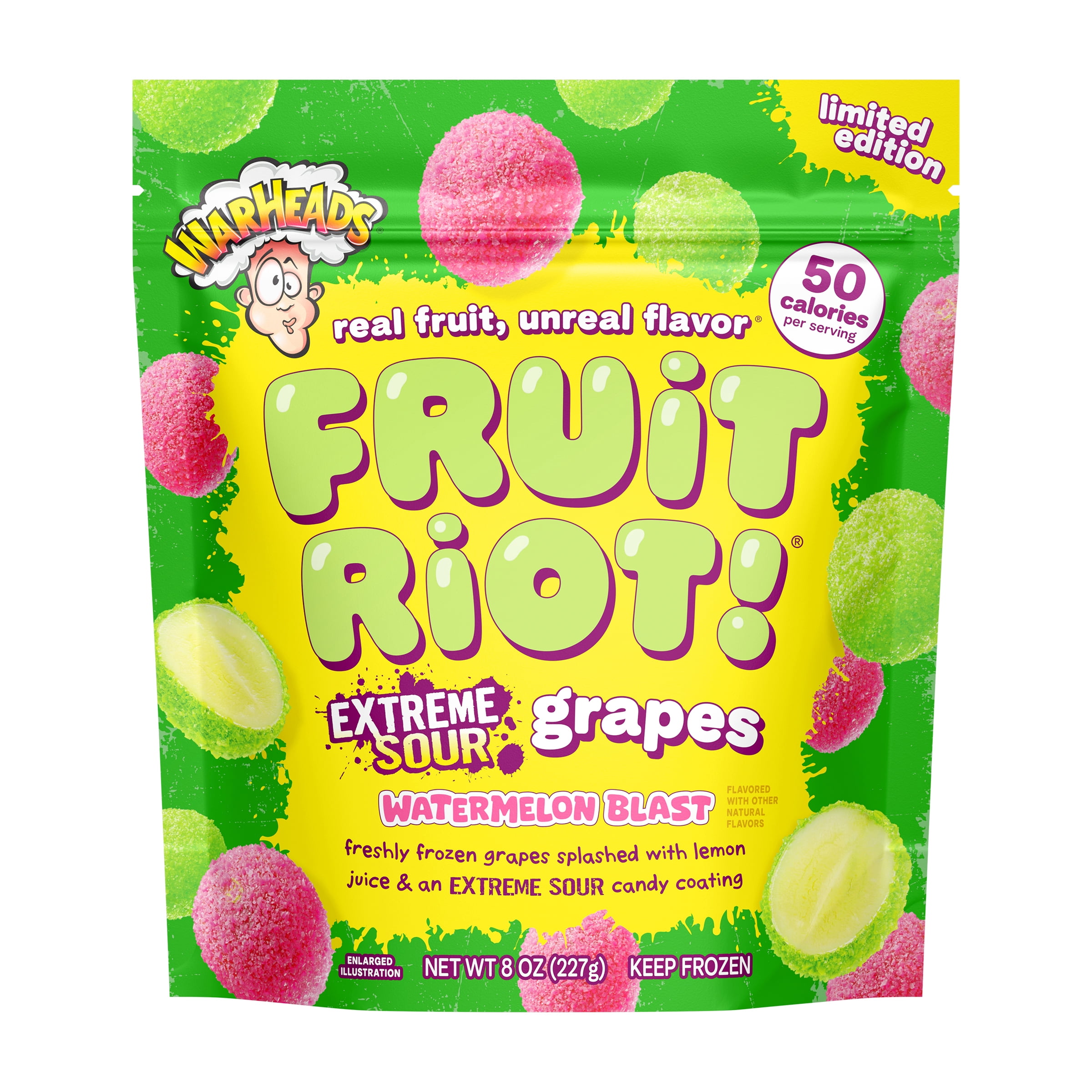 Fruit Riot X Warheads Extreme Sour Candy Grapes, Real Frozen Fruit, 8 oz