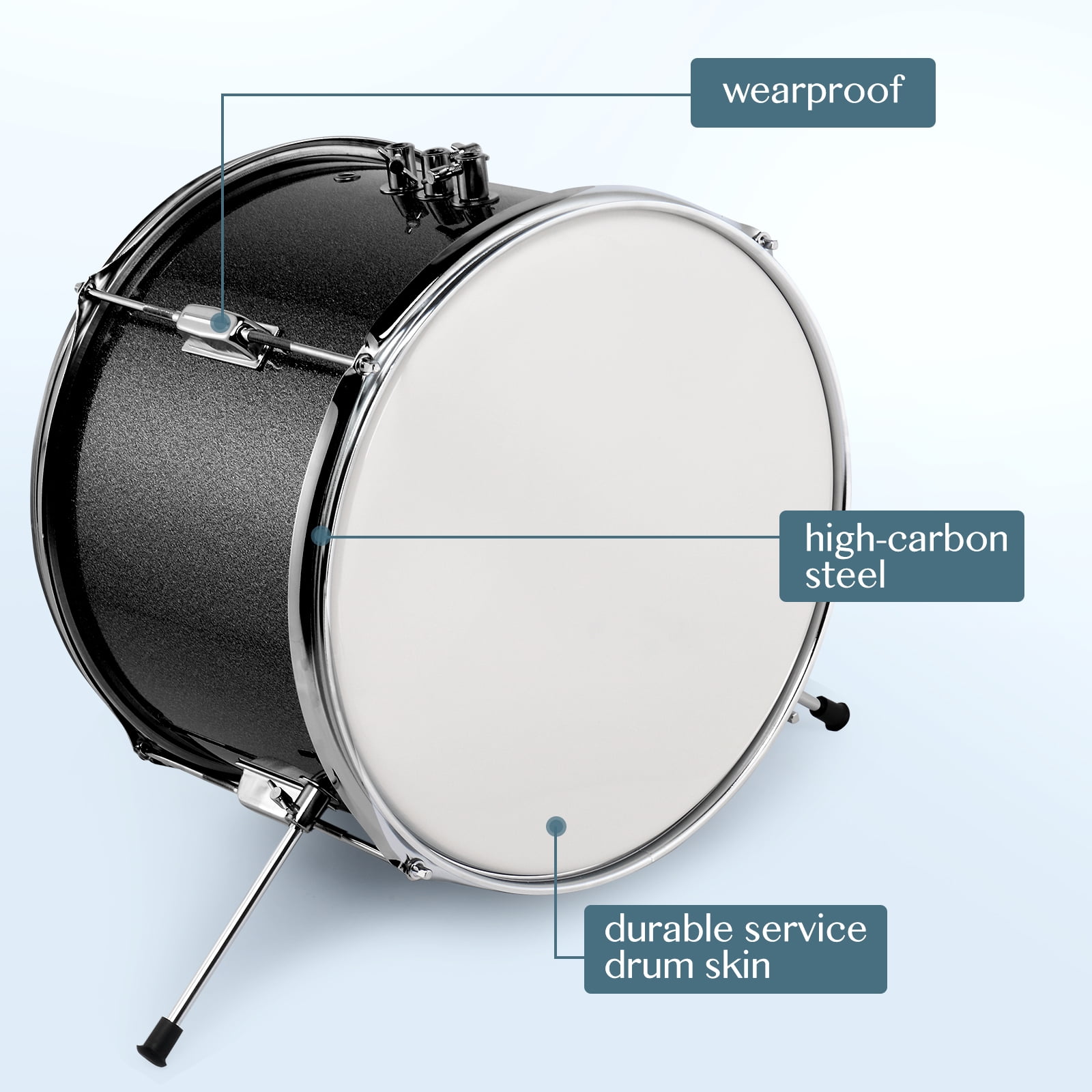 3-Piece Drum Set 14 inch,Junior Kids Drum Set Kit with Drum Stool, Cymbal, Pedal & Drumsticks,Metallic Blue