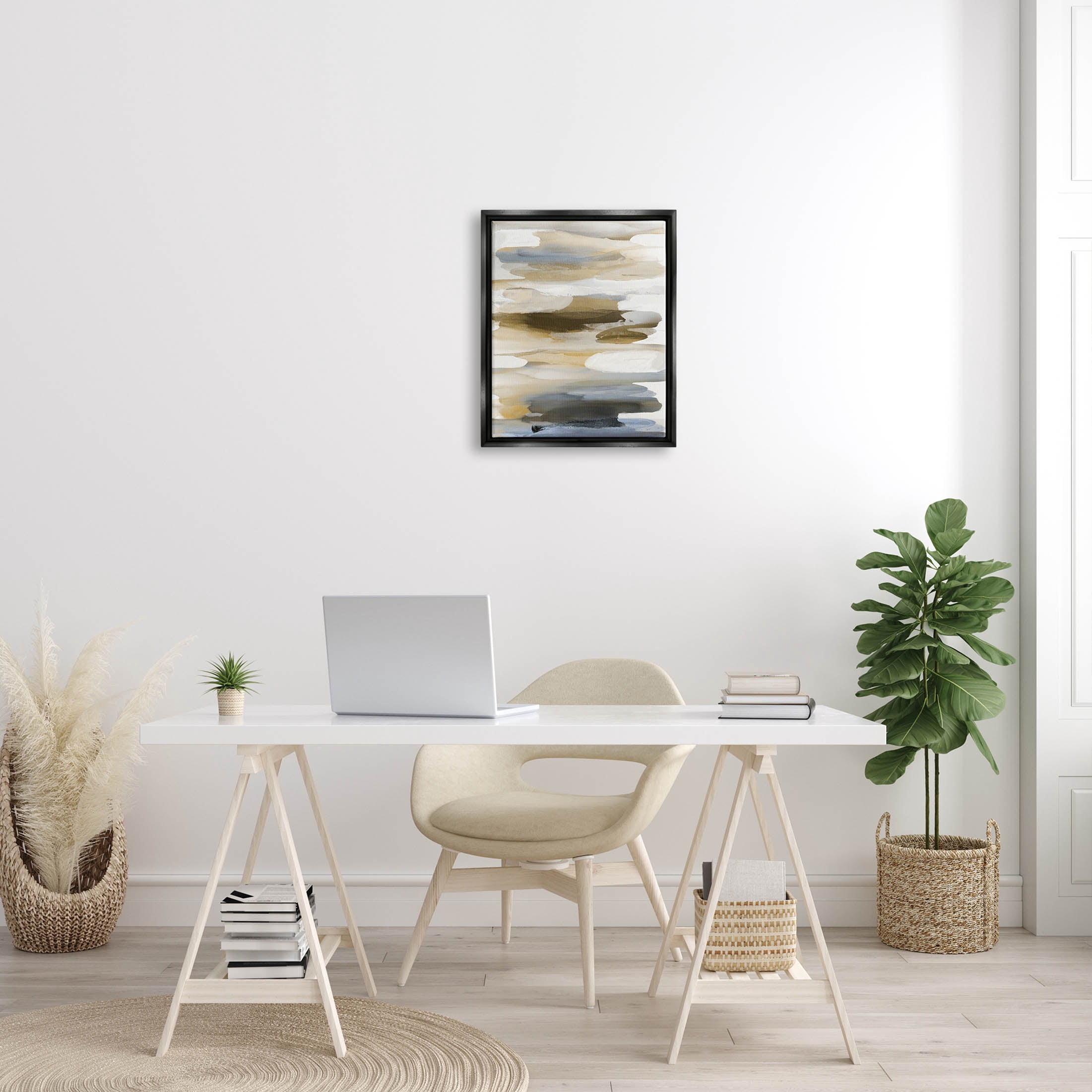 Stupell Industries Brown Blue Abstract Shapes Graphic Art Jet Black Floating Framed Canvas Print Wall Art, Design by Jackie Hanson