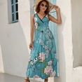 thumbnail image 5 of Chinoiserie Birds in Turquoise Blue Womens Night Club Maxi Dress V Neck Sleeveless Bohemia Long Dresses, 5 of 9