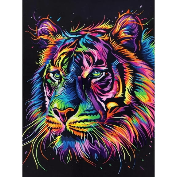 A Colorful Rainbow Tiger DIY 11CT Stamped Cross Stitch Kits for Beginners Easy Needlepoint Embroidery Counted Cross Stitch Art Craft for Wall Decoration 12x16inch(1)