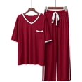 thumbnail image 1 of Crescentt Pyjama de Luxe en Modal Respirant et Confortable Ensemble de Pyjama Ultra-Doux pour Femmes Classique en Modal à Manches Longues - Rouge - Manches Courtes, Très Grand, 1 of 3