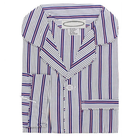 Men's 2 Piece Sleepwear Cotton Blend Button Up Drawstring Waist Pajama Set (Navy Stripe, L)
