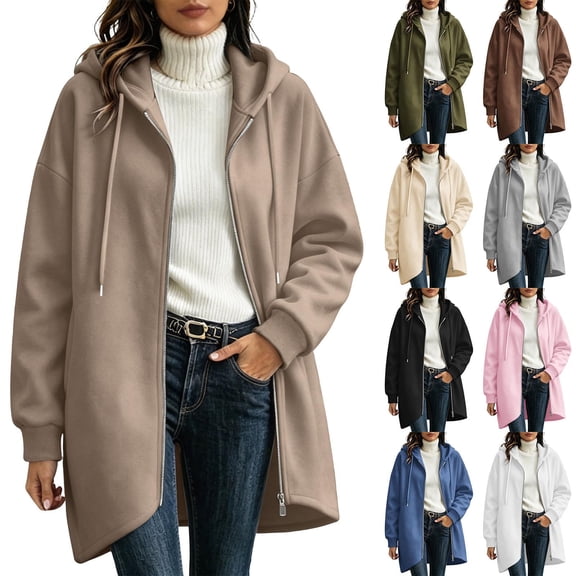 Women's Oversized Loose Fit Zip Up Hooded Hoodie Coat Mid Length Jacket with Pockets Comfy Soft Cozy Casual Daily Wear Outerwear | CSEONE,Army Green L