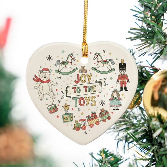 ViciArt Joy to the Toys Ceramic Heart Ornament – Holiday Christmas Tree Decor with Vintage Toy