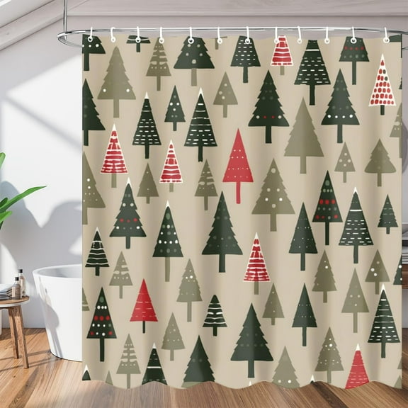 Christmas Tree Modern Shower Curtain for Bathroom Shower Curtain Set with 12 Hooks Waterproof Fabric Bath Curtain for Bathtub Restroom Decor, 72 X 72 in