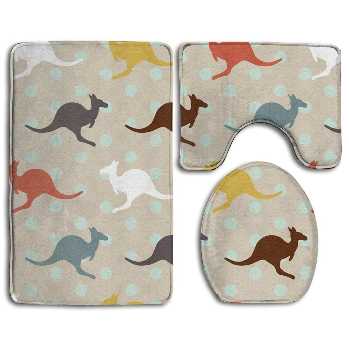 CHAPLLE Unique Kangaroo Australia 3 Piece Bathroom Rugs ...