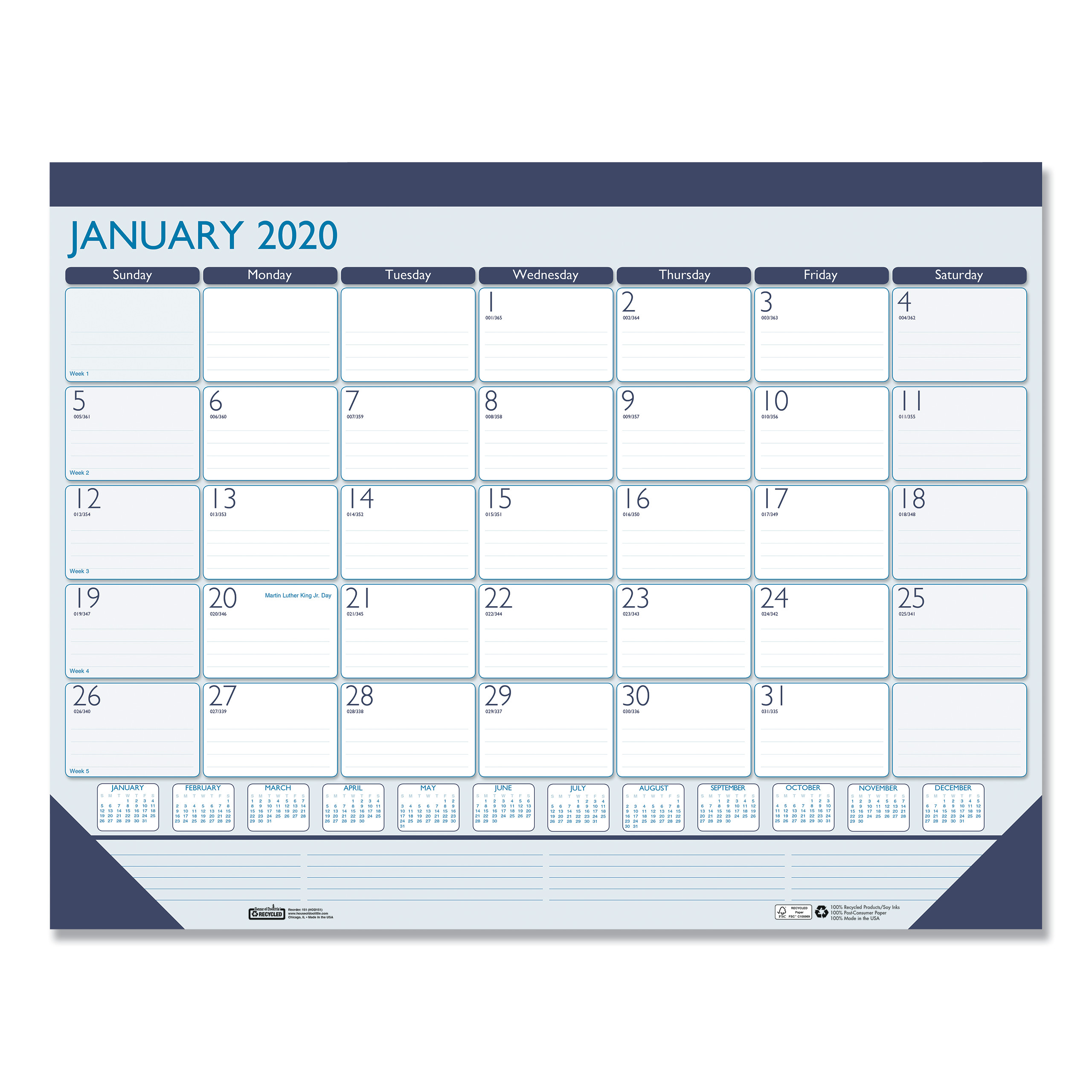 House Of Doolittle 100 Recycled Contempo Desk Pad Calendar 22 X 17 Blue 2020 HOD151 House Of Doolittle 100 Recycled Contempo Desk Pad Calendar 22 X 17 Blue 2020 HOD151