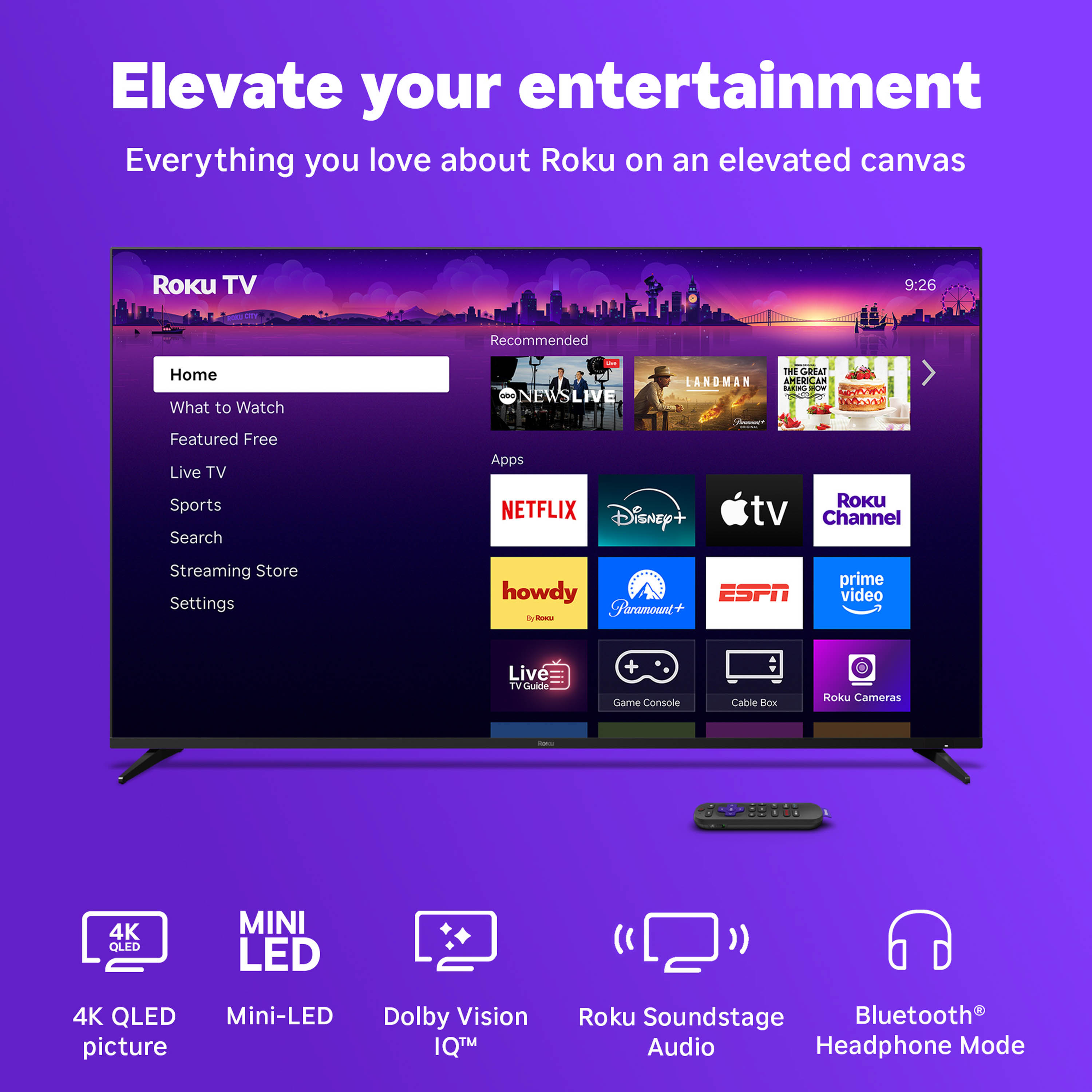 Roku Smart TV 2025 – 55- Inch Pro Series, 4K QLED Mini-LED TV – Roku TV with Backlit Voice Remote Pro