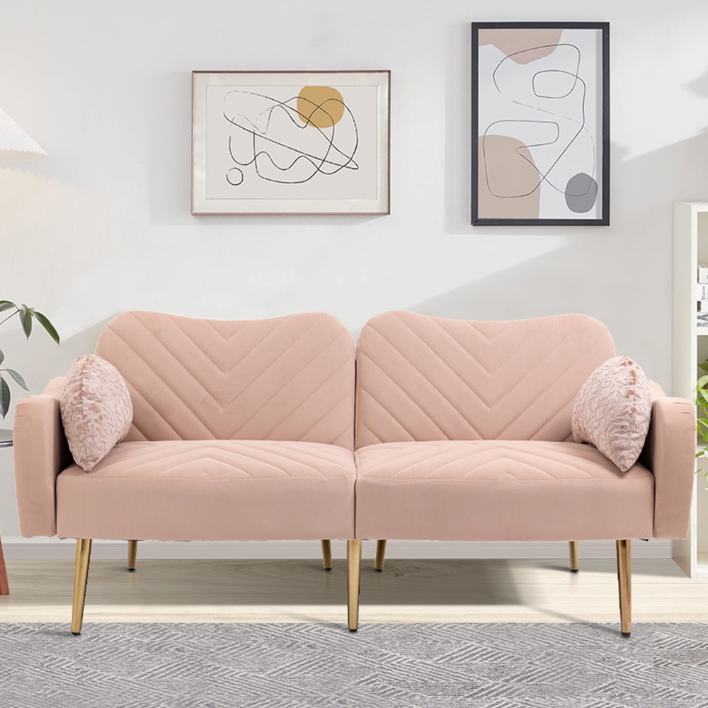 Pink Convertible Sofa, Velvet Upholstered Sofa, Sofa Bed Sleeper with 2