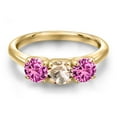 thumbnail image 3 of Gem Stone King 10K Yellow Gold Peach Morganite and Pink Created Sapphire Engagement Ring for Women | 1.50 Cttw | Round 5MM | Gemstone October Birthstone | Size 8, 3 of 6