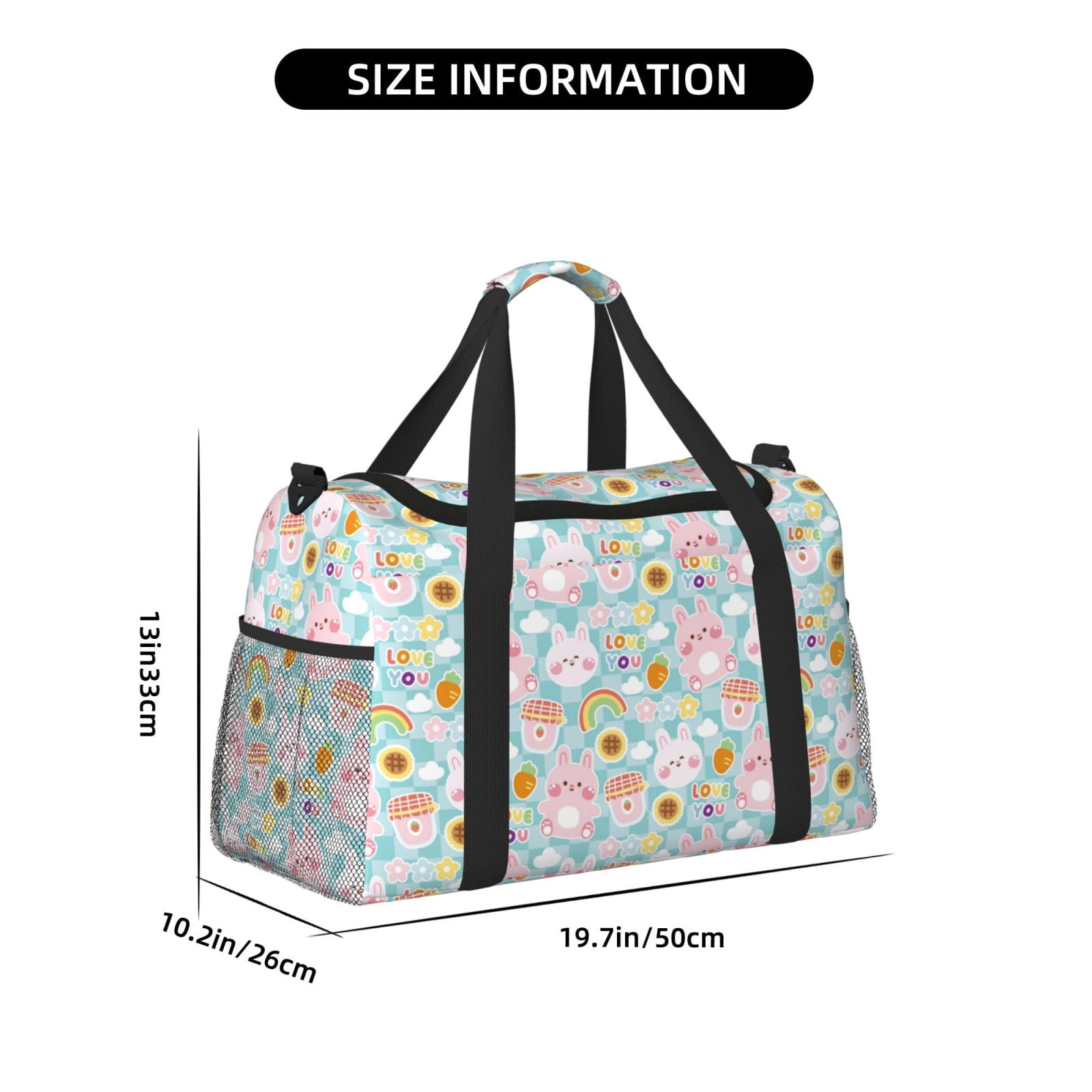 Fuzoiu Love You Rabbit Print Travel Duffle Bag,Carry On Tote Bags,Duffel Bag,Sport Gym Bag, Hospital Bag for Labor and Delivery, Overnight Bag,Luggage Bag