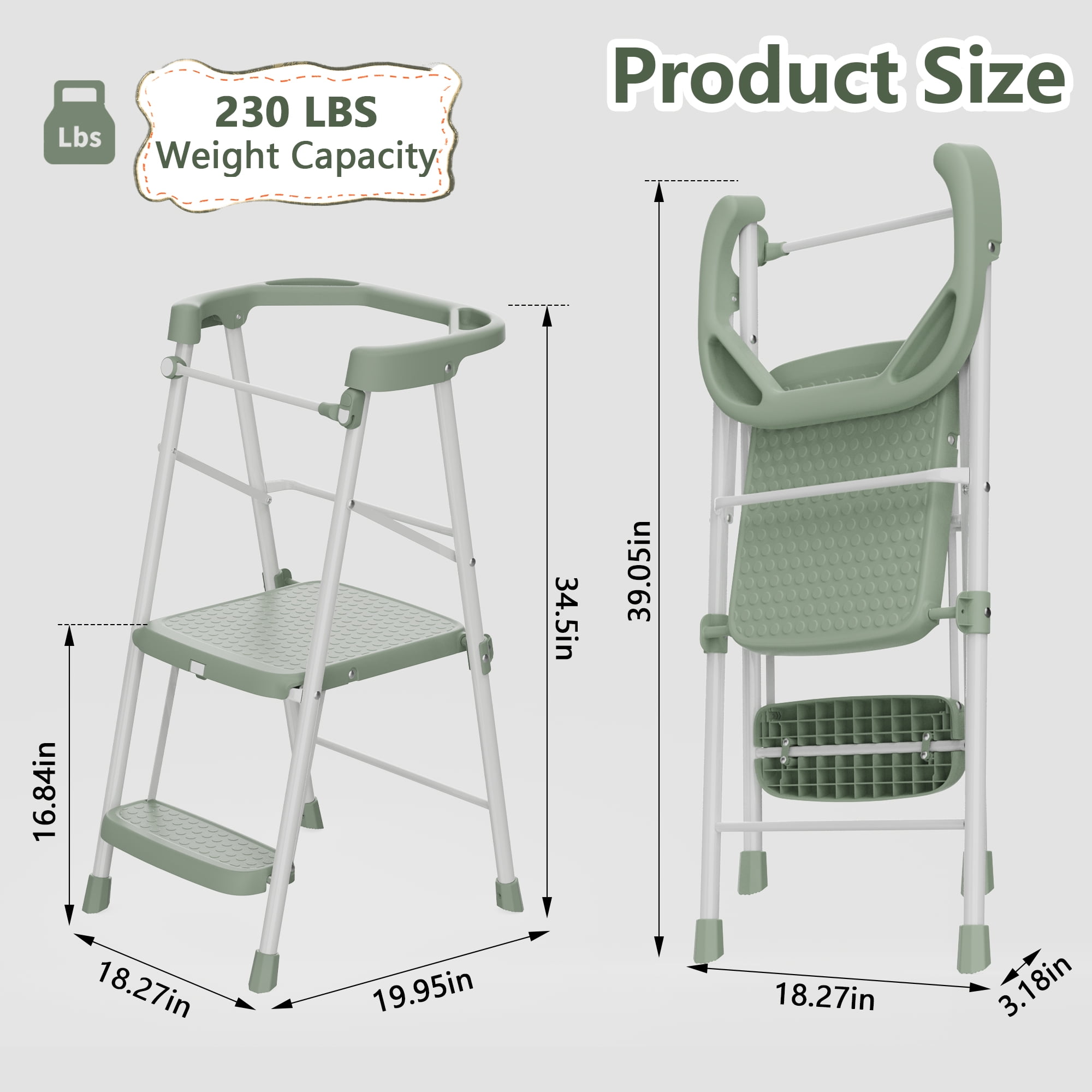LevLad Toddler Kitchen Step Stool Helper for Kids, Foldable Learning Standing Tower for Kitchen Counter, Bathroom Sink, Green